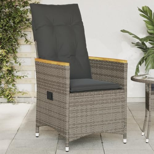 Frdhee Gartenstuhl, Gartensessel, Balkonstuhl, Außenstühle, Gartensessel Verstellbar mit Kissen Grau Poly Rattan Für Schwimmbad Pensionen Ferienhäuser