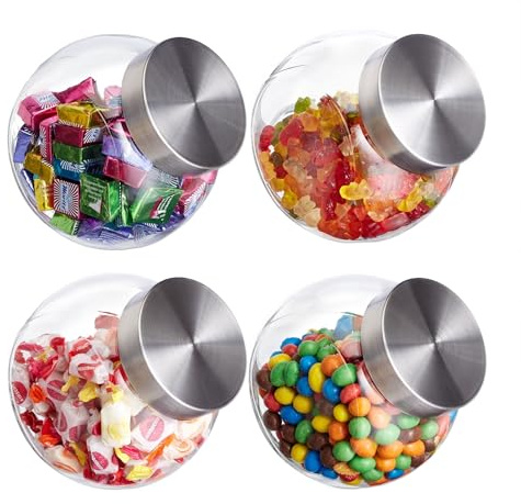 LOKLNEYK 12er Set Bonbongläser 1,5L mit Edelstahl-Deckel, Luftdichte Glasbehälter für Süßigkeiten, Pralinen, Fruchtgummi, Aufbewahrung Dosen, Ideal für Candy Bar, Hochzeit Dekoration und Küche