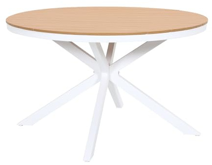 Vente-unique - Table de Jardin Ronde en Aluminium D.125 cm - Blanc et Naturel Clair - ZEYVA de MYLIA