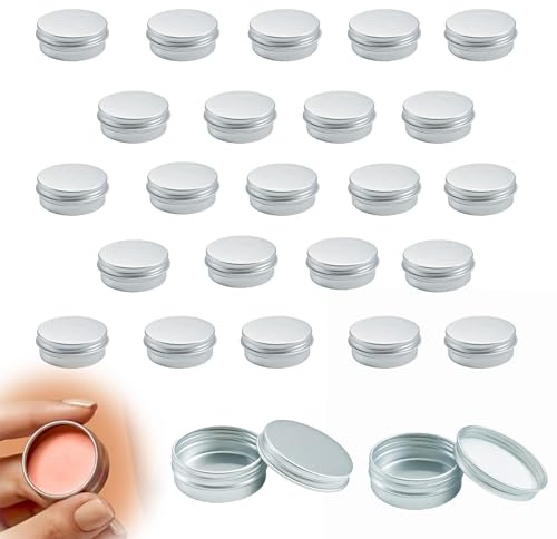 jwtyu 25 piezas de tarros de aluminio de 10ml para rellenar con crema, tarros mini para bálsamo labial para velas, tarros para DIY, tarros para cremas faciales, joyas, cosméticos, etc. (sin rosca)