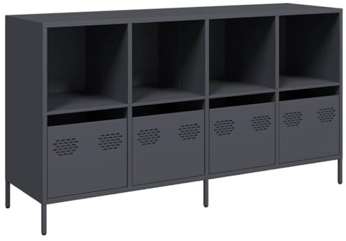 mtlskopl Sideboard Anthrazit 135x39x73,5 cm Stahl, 4 Schubladen 4 Fächer, Küchenbuffet Kommode Flur Esszimmer Schlafzimmer