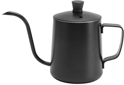 Agatige Vierta sobre la tetera de café, cuello de cisne 304 de acero inoxidable, tetera de goteo manual para té y café, tetera para cocina, para viajes, Camping al aire libre (350ML Negro con Tapa)