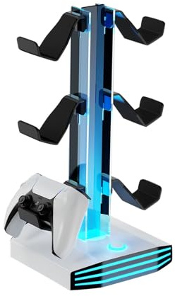 Modern Stand with 2 USB Hubs for Controllers and Headsets Safe Power Gaming Desk Planner Lights