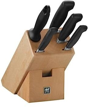 ZWILLING Vier Sterne Messerblock, 6-teilig, Holzblock Buche, Messer und Wetzstab, Rostfreier Spezialstahl/Ergonomischer Kunststoff-Griff, Schwarz [Made in Germany]