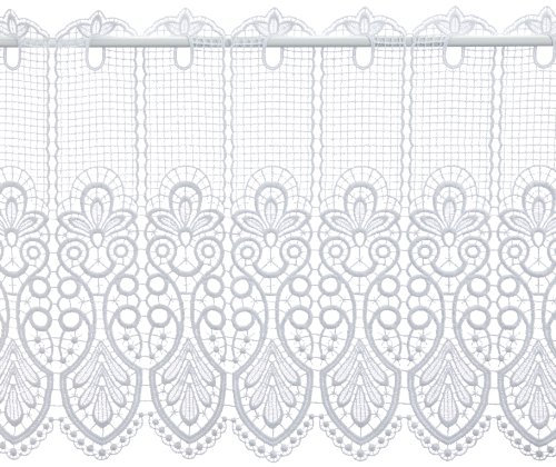 Plauener Spitze by Modespitze, Store Bistro Gardine Scheibengardine mit Stangendurchzug, hochwertige Stickerei, Höhe 41 cm, Breite 112 cm, Weiß