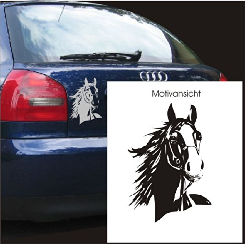 blattwerk-design KFZ-Aufkleber, Pferd, Pferdekopf, Größe ca. 300 mm x 210 mm, (M070 Schwarz)