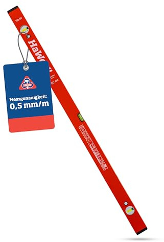 HaWe® Alu Wasserwaage Rot (80cm) - Dickwandiges Alu-Profil für hohe Präzision, stoßfeste Libellen, Meßgenauigkeit 0,5 mm/m - Ideal für Handwerker und Baustelle - Profi Wasserwaage robust