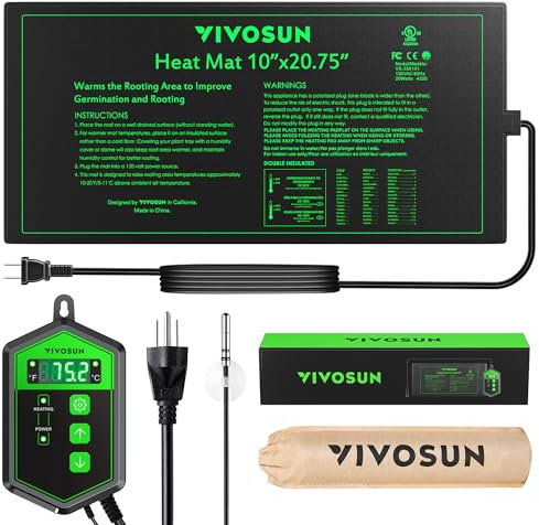 VIVOSUN – Tapis chauffant pour semis et thermostat numérique, 25,4 x 52,7 cm