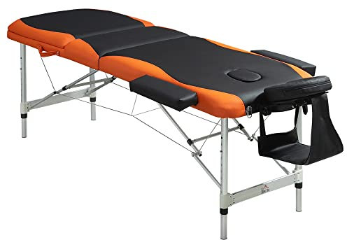 HOMCOM Cama De Masaje Aluminio Plegable 185x60cm Tatuaje Terapia Cama Negro Naranja Nuevo
