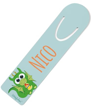 Striefchen® Lesezeichen mit Namen aus Metall/Geschenkidee Einschulung Drache