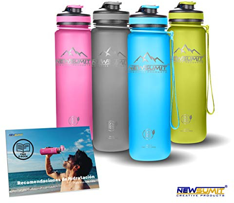 NEWSUMIT Botella De Agua Deportiva Superior Shaker - BPA Free Tritan - Todo Uso - Deporte - Gimnasio - Hogar - Oficina. (Azul, 1000ml - 34oz)