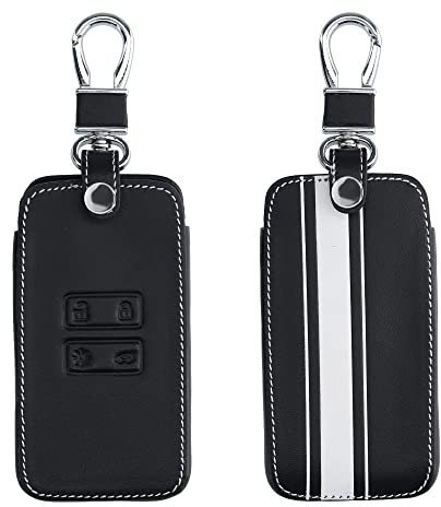 kwmobile Accessoire Clé de Voiture Compatible avec Renault Smart Key 4-Bouton (Keyless Go Uniquement) - Coque de Protection en Simili Cuir - Bande de Couleur Blanc-Noir