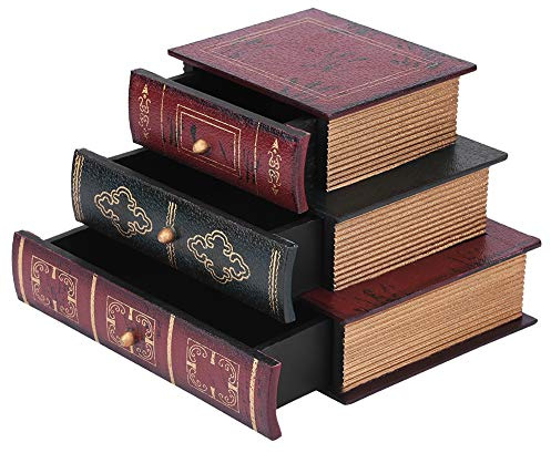 Portagioie Donna da Viaggio,Scatola di immagazzinaggio dei Gioielli di Forma del Libro dell'Annata di 3 Tiers,Jewelry Organizer per Orecchini, Anelli, Collane