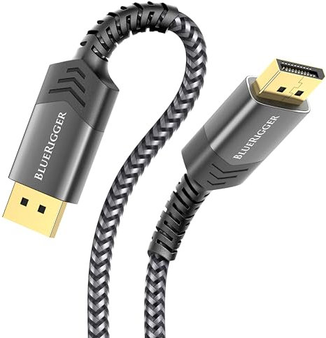 BlueRigger 8K DisplayPort (DP to DP) Cable - 2M - (up to 32.4 Gbit/s, UHD with 8 K / 60 Hz or 4 K / 120 Hz, Supports HBR3, DSC 1.2, HDR 10, Lockable Connector, Black)