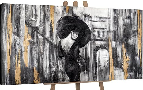 YS-Art Abstrakt Stil Acryl Gemälde auf Leinwand Filmstreifen handgemalt Wandbilder Wohnzimmer modern Wohndekor Bilder Nostalgie echte Kunstwerke gerahmt 120x60 cm