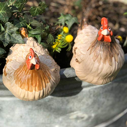Randhocker Huhn - Hühner aus Keramik braun 2 Stück für den Garten Dekofigur als Gartendeko
