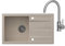 VBChome Fregadero con grifería, color beige, 77 x 43,5 cm, granito, fregadero individual, escurridor moteado, reversible, grifo de cocina + sifón + dispensador de detergente