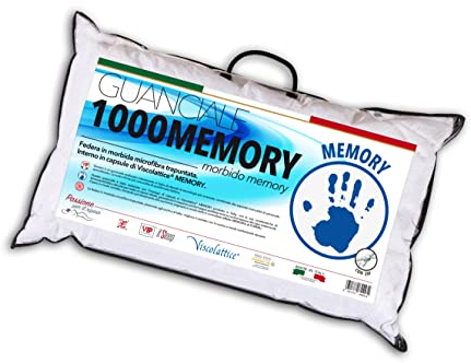 V.I.P. Coussin 1000 Memory 45 x 75, très respirant, doux et avec traitement antibactérien avec housse matelassée à ultrasons et rembourrage en puces sélectionnées de viscoélastique, fabriqué en Italie