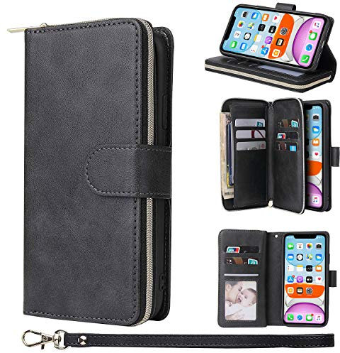 ZCDAYE Wallet Case for iPhone 11 Pro Max,Premium[Magnetic Closure][Zipper Pocket] Folio PU Leather Flip Case Cover with 9 Card Slots Kickstand for iPhone 11 Pro Max 6.5-Black