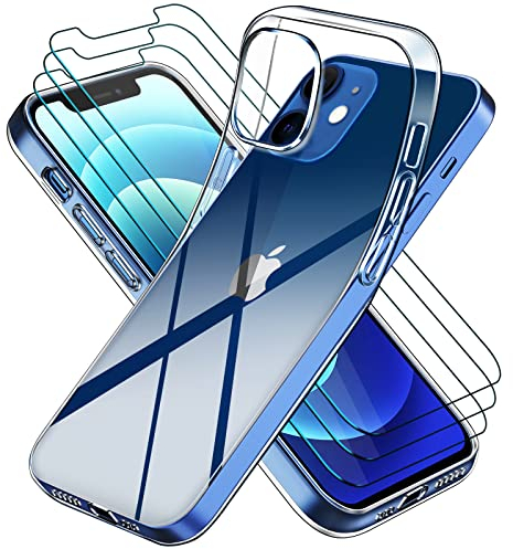 ivoler Hülle Kompatibel für iPhone 12 Mini 5.4 Zoll, mit 3 Stück Panzer Schutz Glas, Dünne Weiche TPU Silikon Transparent Stoßfest Schutzhülle Durchsichtige Handyhülle Kratzfest Case Cover