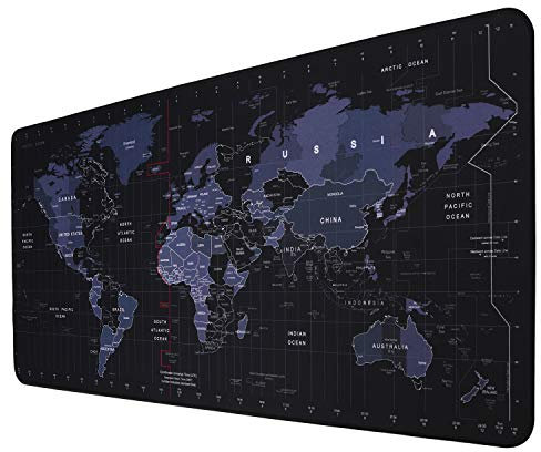 KINPLE Large Mouse Pad, Big Gaming Mouse Pad with Stitched Edges, Waterproof and Non-Slip Desk Mat, XXL Extended Keyboard Pad for Home Office Accessories (35.4×15.75×0.1 inch, World Map, Black)