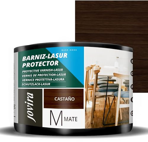 JOVIRA PINTURAS BARNIZ-LASUR Protector Mate al Agua. Protege, decora y embellece todo tipo de madera. (375 Mililitros, Castaño) F-18