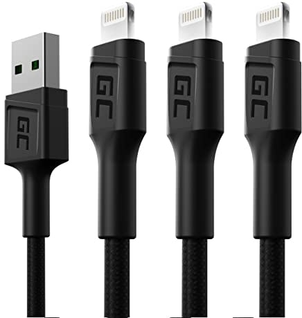 Green Cell SET 3x Kabel USB-A - Lightning Typ-C 3 Pack 2m mit LED-Beleuchtung Ladekabel Schwarz Schnellladekabel für Apple iPhone 14 13 12 11 SE Pro Max X XR XS Max 8 7 Plus 6 6S 5 5C 5S Plus