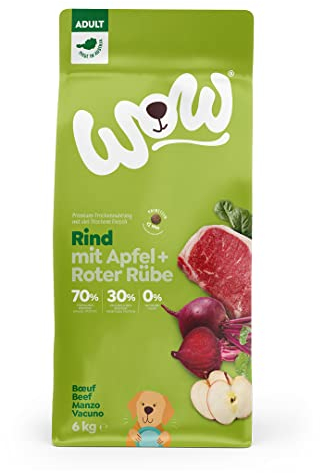WOW Trockenfutter für Hunde getreidefrei mit Rind, 6kg I Adult Hundetrockenfutter für ausgewachsene Hunde Aller Rassen I Beste Qualität mit viel Fleisch & Apfel I hohe Verträglichkeit