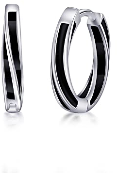 Immobird Ohrringe Creolen 925 Sterling Silber Ohrringe Herren Damen Creolen Durchmesser 11mm Klein Schlafen Kreolen Schwarz