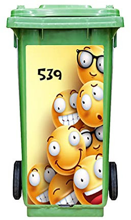 Sticker Poubelle Extérieure Smiley - Personnalisable Avec le Numéro de Maison - Autocollant Décoration Face Avant Poubelles Extérieures - Format : 43 x 88 cm