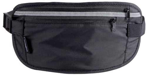 EVEREST FITNESS Bauchtasche schwarz/grau - Laufgürtel für Handy und Mehr - Mit Reflektoren für Bessere Sichtbarkeit im Dunkeln - Wasserabweisende Sport Hüfttasche zum Joggen für Damen & Herren