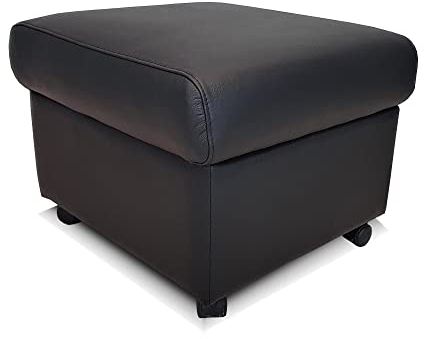 Quattro Meble Schwarzes Echtleder Hocker auf Rollen aufklappbar mit Stauraum Sitzhocker Rindsleder Sitzwürfel 60x55 Fußhocker Polsterhocker Echt Leder Puff