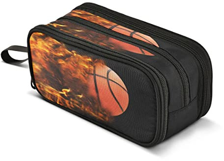 Mnsruu Großes Federmäppchen mit 3 Fächern, Basketball-Design, für Schule, tragbare Schreibwaren-Aufbewahrungstasche für Mädchen und Jungen
