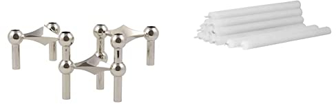Stoff Nagel Kerzenhalter, Metall, Silber, 6,5 x 10,2 cm & Kerzen Set, Wachs, weiß, 18cm