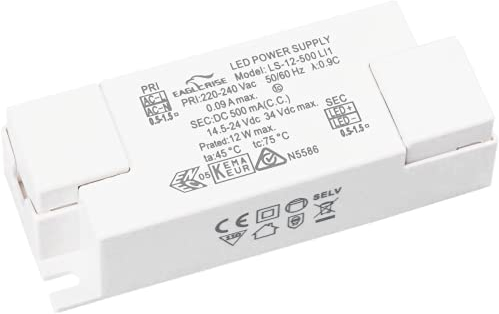 Eaglerise LED Trafo 500mA Konstantstrom 8W - 12W Flackerfrei LED Netzteil Treiber Transformator Driver, Weiß