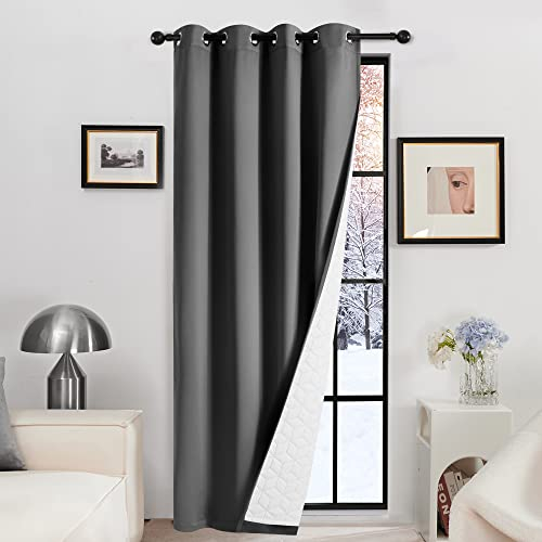 Deconovo Gardine mit Ösen Mehrlagig Vorhang Kälteschutz 100% Verdunklung Thermo Wärmeisolierend Curtain Lärmschutz Türtrenner, 260x140(HöhexBreite), Dunkelgrau, 1 Stück