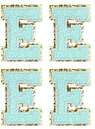 sourcing map 4Stk Chenille Aufbügeln Buchstabe Aufnäher Alphabet E 3.1 Höhe Blau