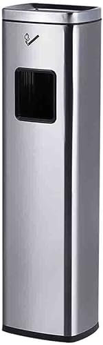 trash can outdoor with lid Dustbins Outdoor Trash Can Standing Ashtray Bin, 2 In 1 Metal Rubbish Bin Cigarette Ashtray Stand With Inner Bucket, Inside Outside Pub Tidy Restaurant