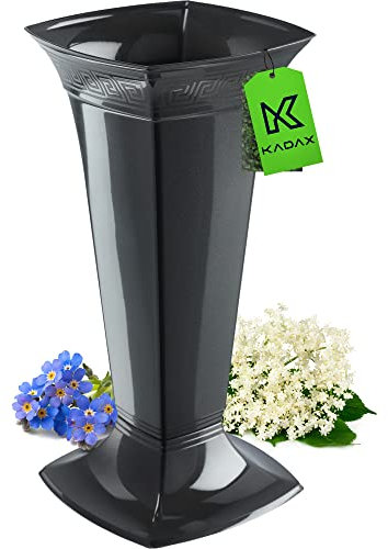 KADAX Vase Funéraire avec Socle en Plastique pour Cimetière - Décoration pour Pierre Tombale, Fleurs sur Pied (Graphite/Haute)