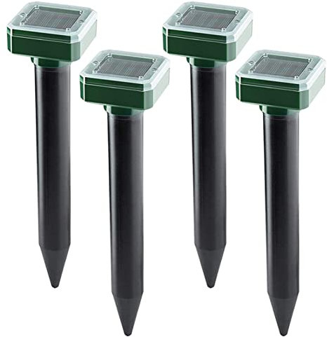 4PCS Ultrasonic Pest Repeller, Solar Power Mouse Repeller Rodent Control, IP65 Waterproof, Ultrasonic Frequency Vibration Sonic Rat Repeller for Mouse Gopher Mole Rodent Repellent