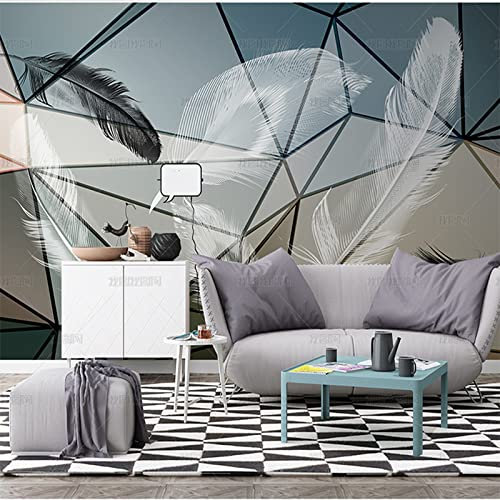 Moderne Simple Lumière Luxe Géométrie Blanc Plume Papier Peint Salon TV Fond Papier Peint Papier Peint 3D Mur Tissu, 300 * 210cm