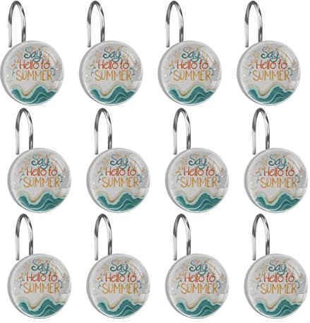 Sag Hallo zum Sommer Duschvorhanghaken,12 Stück,Duschvorhangringe aus Edelstahl für Duschvorhang