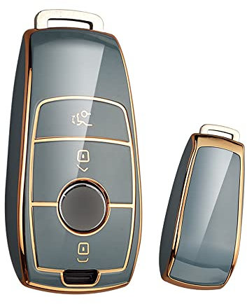 ontto Schlüsselhülle Autoschlüssel Hülle Passt für Mercedes Benz A C E S G Klasse GLC CLE CLA GLB GLS W177 W205 W213 W222 X167 AMG TPU Silikon Schlüsseletui Schutzhülle Schlüsselanhänger-Gold Gray