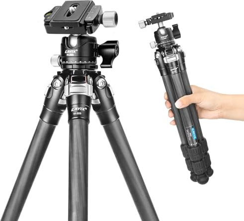 CAVIX 28in Carbon Fiber Tripod with 360° Ballhead Compact Lightweight Travel Tripod for Mirrorless Cameras
