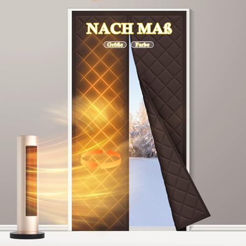 fowong Magnet Wärmeschutzvorhang für Türen 90x210 cm, Thermo Türvorhang Kälteschutz Isolierschutz Vorhang, Thermovorhang Wasserdicht Winddicht für Balkontür Braun