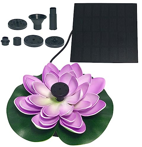 Solar Springbrunnen Lotus Brunnen, Teichpumpe mit 7 Düsen, Gartendeko Lotus Deko,Teichbrunnen Wasserpumpe für Garten,Terrassen,Pool (1.2W Lila)