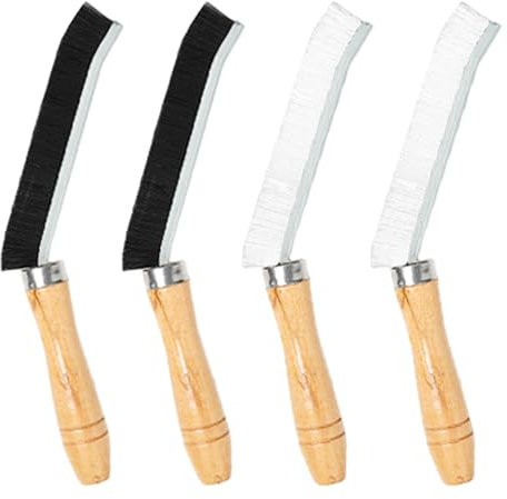 4 Fugenbürsten Mit Holzgriffen, Lange Fugenbürsten, Fugenreinigungsbürsten Mit Harten Borsten, Multifunktionale Fugenreinigungsbürsten, Reinigungsbürsten, Feine Fugenreinigungsbürsten (Weiß, Schwarz)