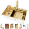 Fregadero De Cocina De Acero Inoxidable De Tazón Único, Fregadero De Cascada De Nano - Oro, Fregadero De Autocaravana Doméstico Multifuncional, Con Grifo Y Componentes ( Color : Gold , S : 68x45x21cm
