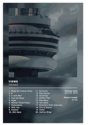 BSapp Drake Poster Views Album Cover Poster 1 Leinwand Poster Schlafzimmer Dekor Sport Landschaft Büro Zimmer Dekor Geschenk 30 x 45 cm