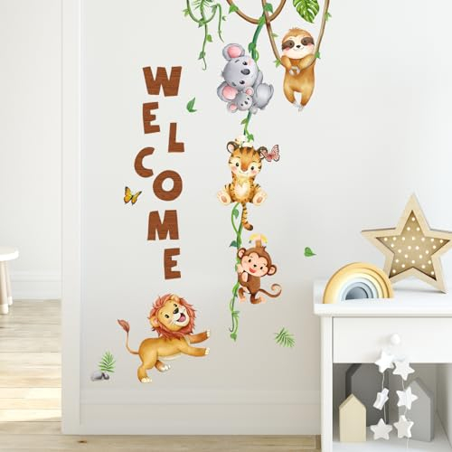 Tanlaby Vite Rampicante Animale Adesivi Murali Bradipo Koala Tigre Leone Scimmia Sticker Murali Autoadesivo Adesivi da Parete Rimovibile Sticker Muro per Cameretta Bambini Porta Decorazione Murale